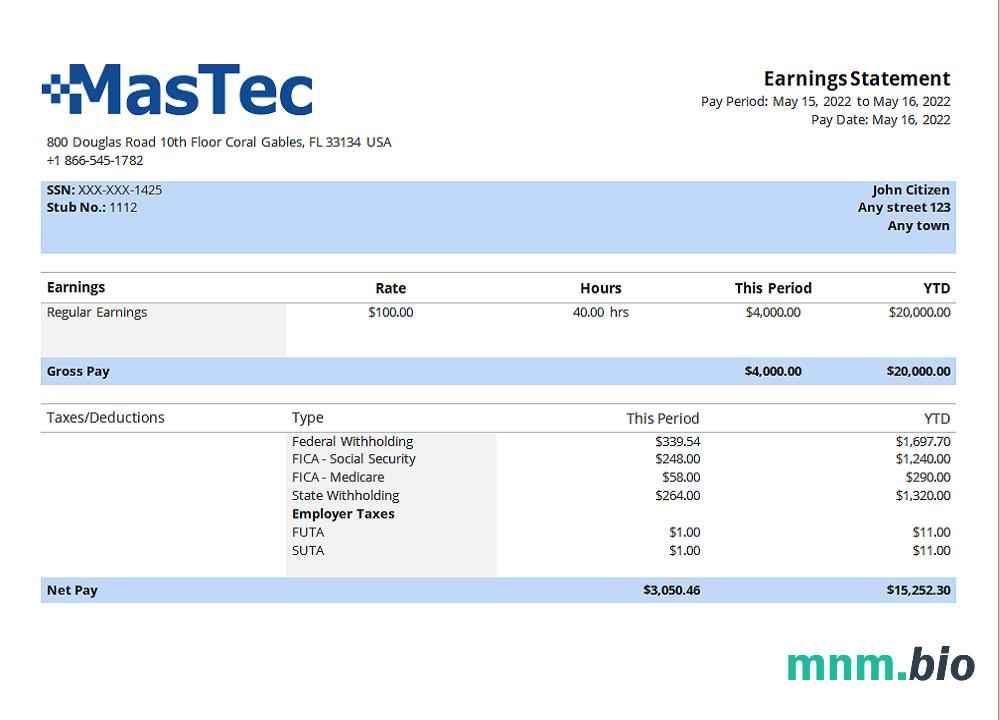 USA engineering company employee sheet Mastec